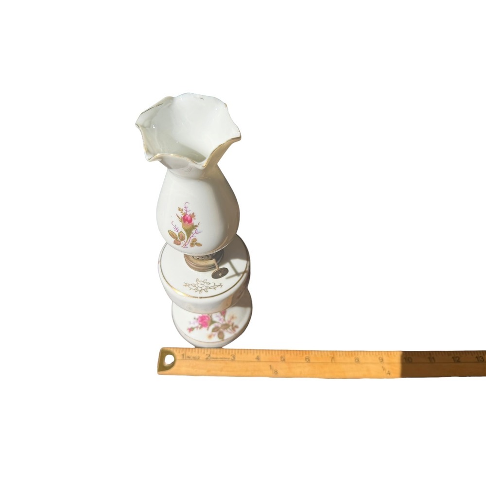 Vintage Japan Porcelain Floral Oil Lamp Pink Roses Gold Trim Hurricane Style 10" - Picture 15 of 15